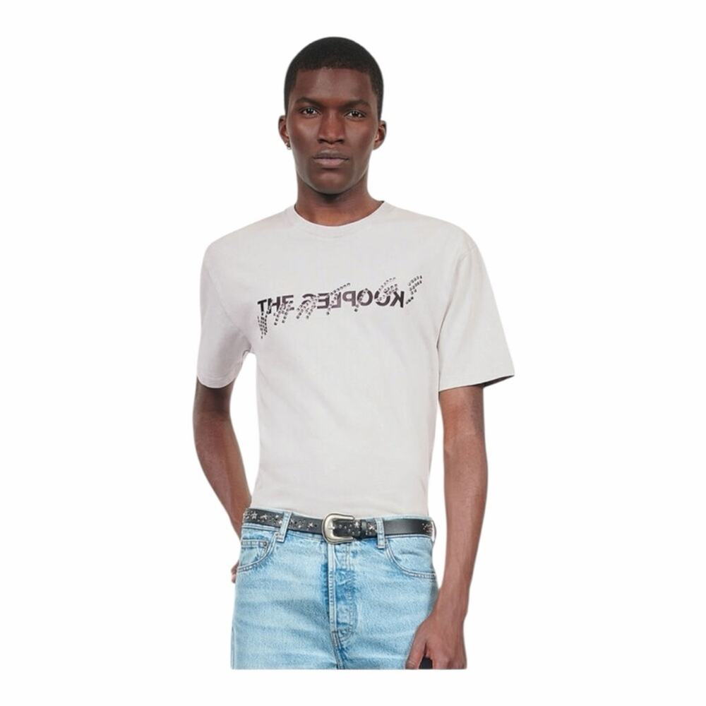 The Kooples “What Is?” Studded Print Cotton Graphic T-Shirt Gray Small NWT